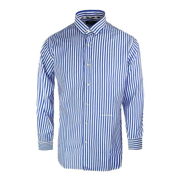 Aquascutum Mens Striped Long-Sleeved Shirt - Blue - 