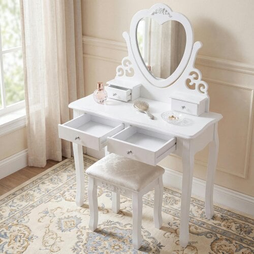 Kosy Koala Dressing Table with Heart Shaped Mirror and Stool Makeup Vanity Mirror Hollywood Table