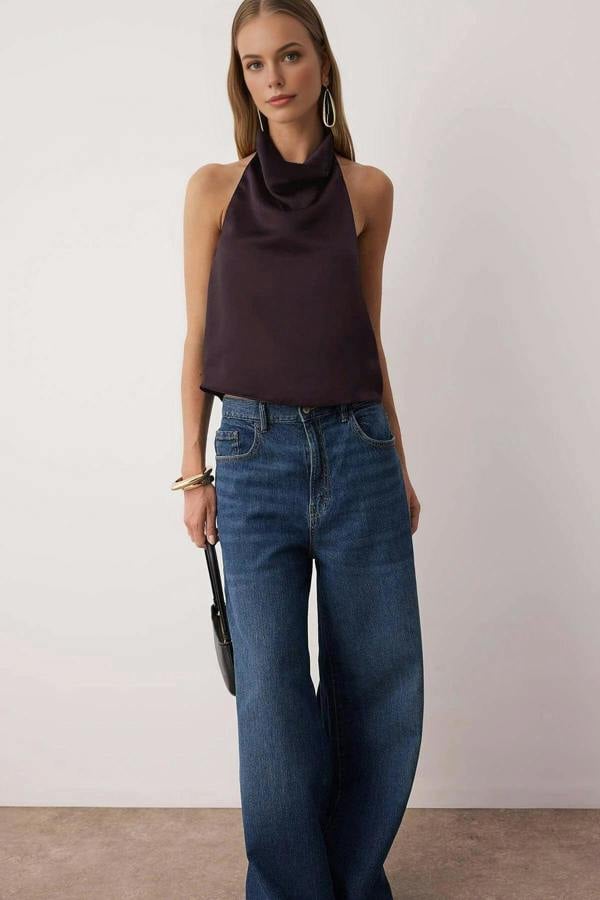 WOVCOR Satin V-Neck Party Blouse
