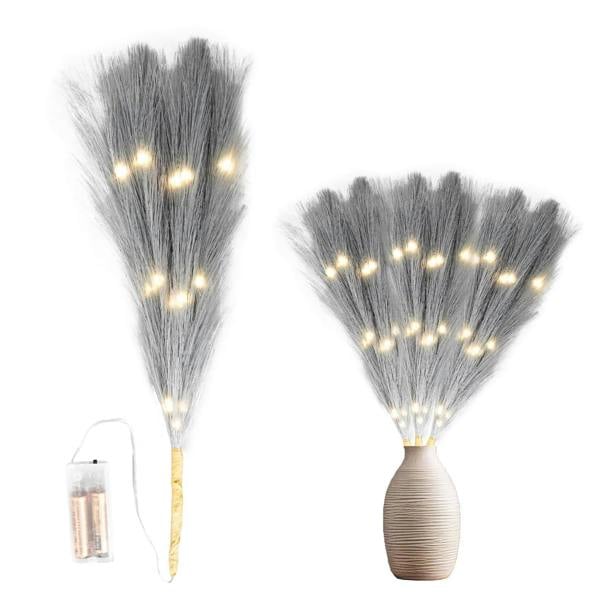 45cm to 100cm Prelit Grey Pampas Grass with Warm White LEDs, Battery Operated Indoor Decoration image 1