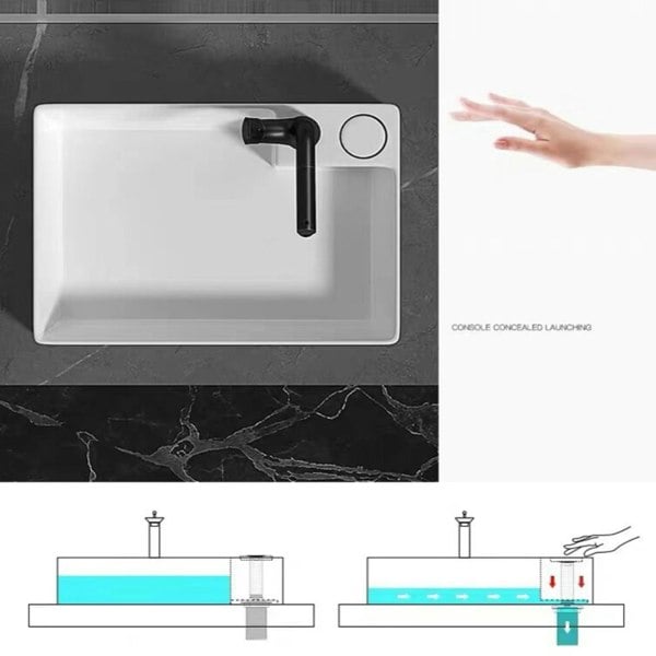 Living and Home Rectangular Ceramic Bathroom Vessel Countertop Basin with Drain