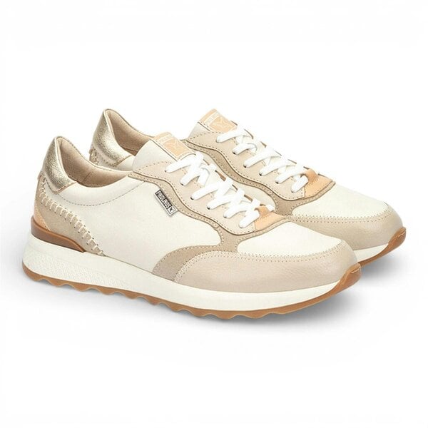 Pikolinos Women's Beige Leather Lace Up Sneaker Trainers Shoes - Arrecife