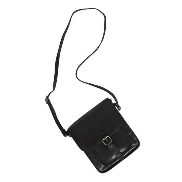 Real Hide Bags 'CAROLYN' Black Polished VT Real Leather iPad Tablet Crossbody Bag