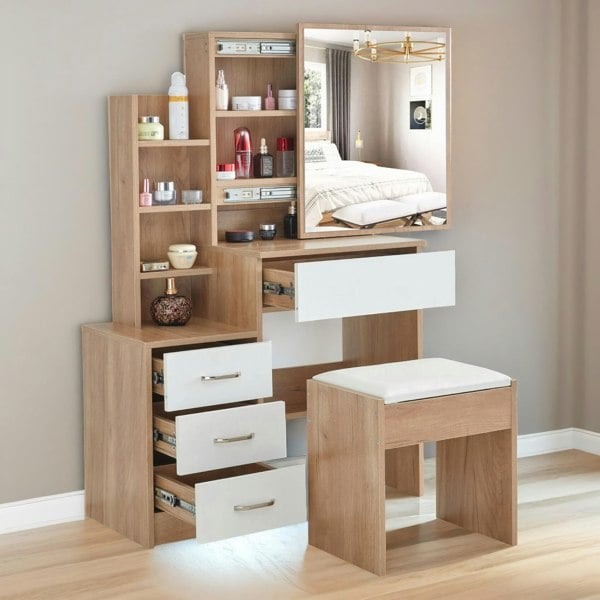 Rafaelo Mobilia 4 Drawer Dressing Table With Mirror And Stool