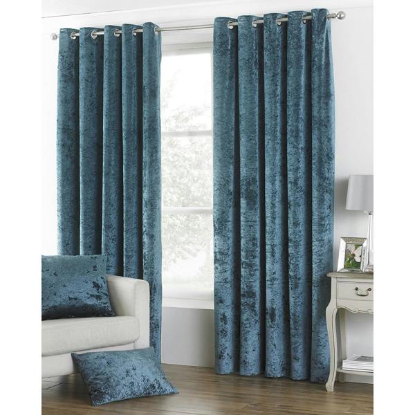 Riva Home Verona Velvet Style Eyelet Curtains - Teal - 