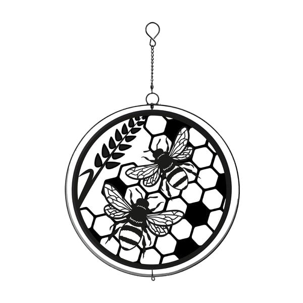 EDH Door Hardware Black Metal Honey Bees Hanging Silhouette Orbit Spinner – 39cm x 23cm | Outdoor & Indoor Wind Spinner for Garden, Patio & Home Décor