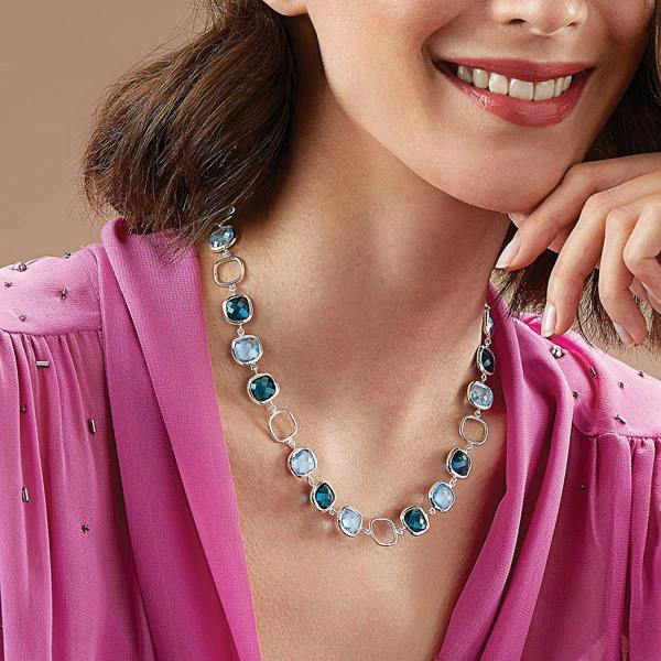 Pia Pale Blue Crystal Necklace, Sterling Silver Chequerboard-Cut