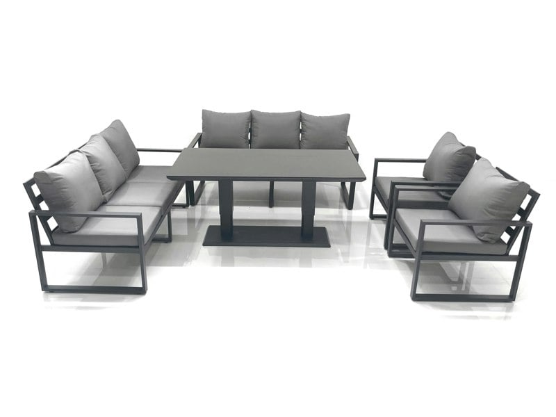 Fimous Garden Sofa Set Aluminium Furniture Rising Dining Tabe Set with 2 Chair Dark Grey