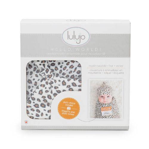 Lulujo - Hello World Bamboo Hat and Swaddle Gift Set - Leopard