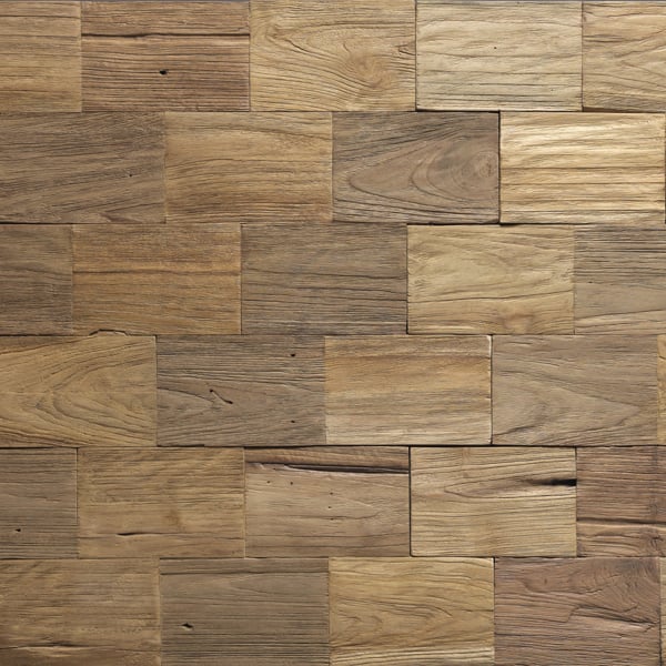 Wallsupply UltraWood Big Square Recycled  Solid Teak Wood Panels, Wall Cladding 3D Interlocking Tiles, 10pcs 0.9m²