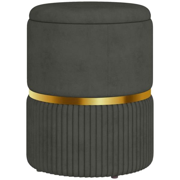 Dyzi Round Storage Pouffe Footstool Cushioned Velvet Seat Grey