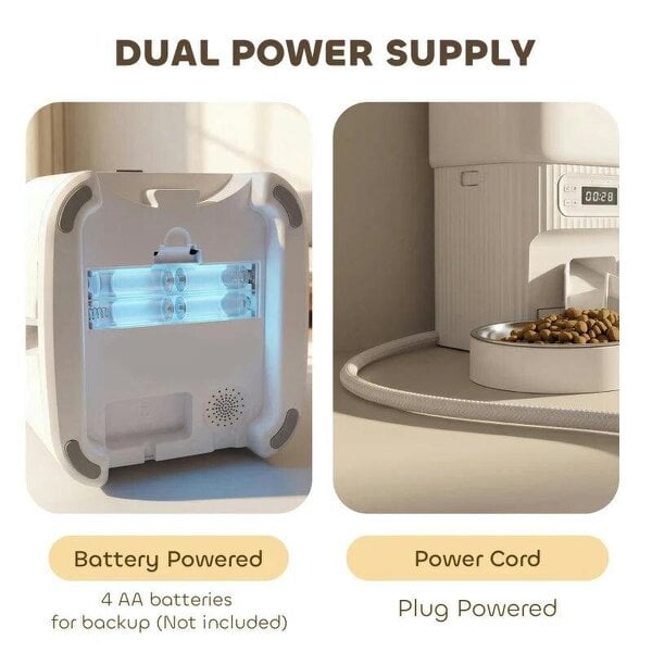 Automatic Cat Feeder Timed Portion Control Pet Food Dispenser with 2 Stainless Steel Bowls