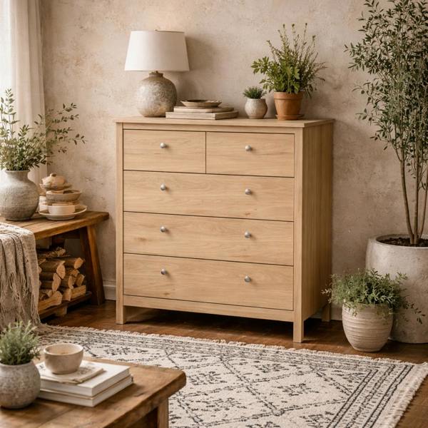 Wyld Haus Gossmere Hickory Oak Effect Chest 5 Drawers