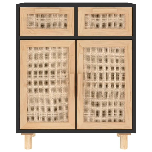 Berkfield Sideboard Black 60x30x75 cm Solid Wood Pine and Natural Rattan