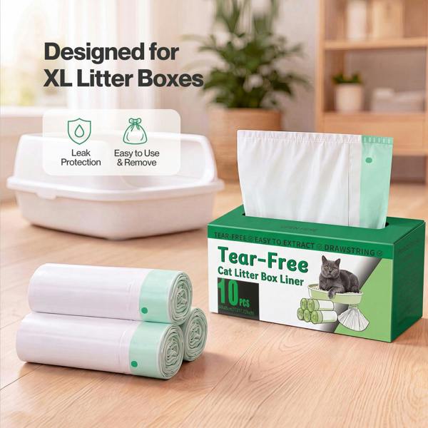 Skylos Cat Litter Bags XL Drawstring Heavy Duty 30 Pack 3 Rolls Easy Seal HDPE