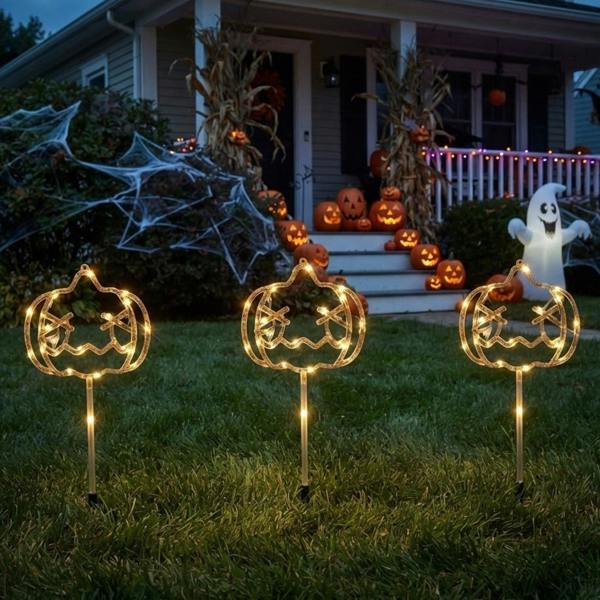 Garden Greatness Set of 3 Halloween Pumpkin Stake Lights