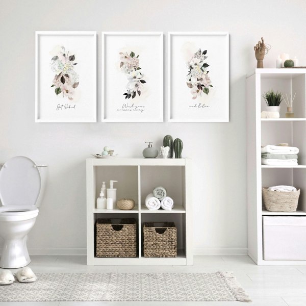 Framed bathroom art | set of 3 Shabby Chic wall art