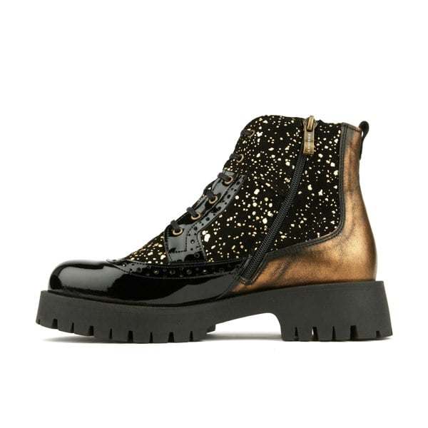 Embassy London Hatter Platform - Drops - Women's ankle boot in golden paint drops on black leather