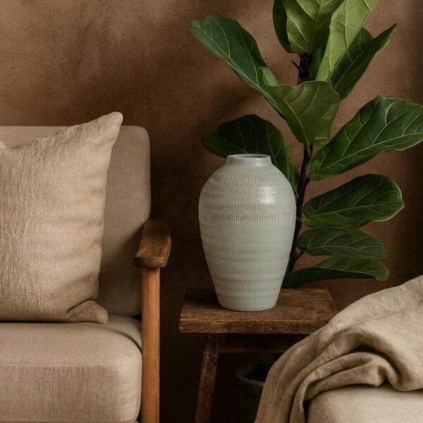 Wyld Haus Terravine White Medium Olpe Ceramic Vase with Textured Finish