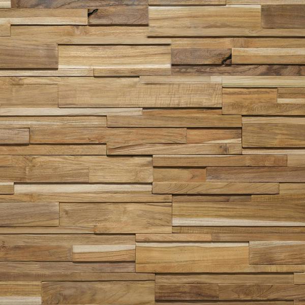 Wallsupply UltraWood Firenze XL Solid Teak Wood Panels, internal External Wall Cladding 3D Interlocking Tiles, 10pcs 1.4m²
