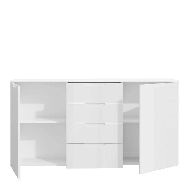 Wyld Haus Leipzig White Gloss Wide Chest of 4 Drawers 2 Doors