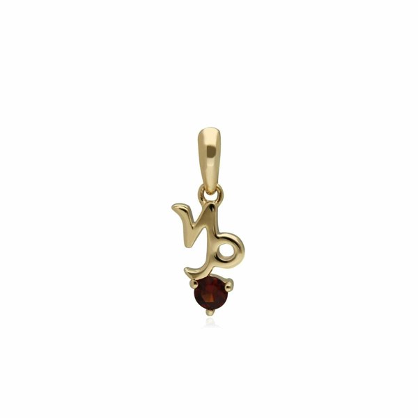 135P2004019 Garnet Capricorn Zodiac Charm Necklace in 9ct Yellow Gold 4