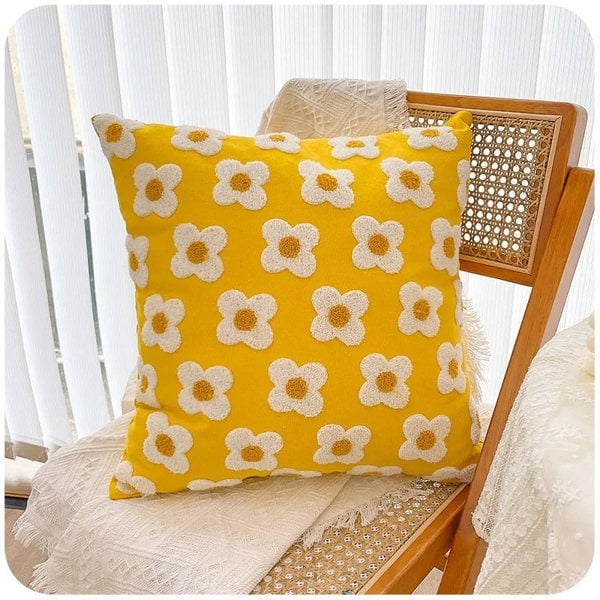 Anyhouz Anypillow Pillowcase Daisy Floral Embroidered Decorative Cushion Cover