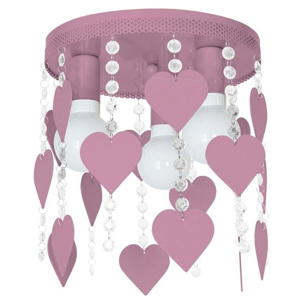 Milagro Corazon Pink Ceiling Lamp 3XE27 Delightful Hand Made Bedroom Centrepiece In Baby Pink With Hearts And Crystals