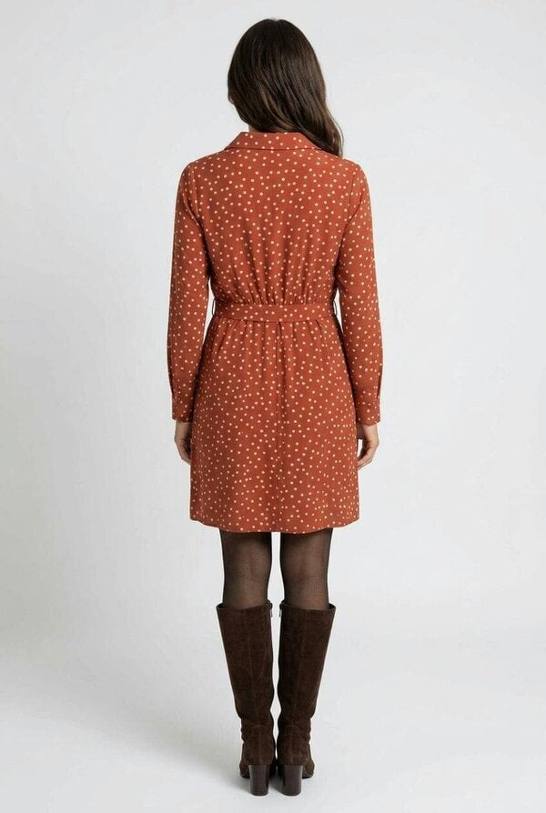 Izabel London Polka Dot Print Tie Waist Shirt Dress