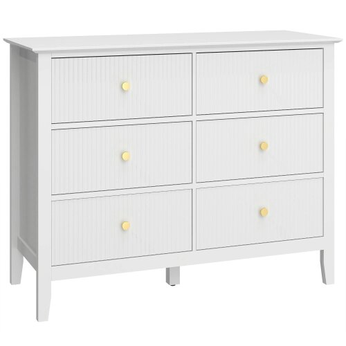 Wyld Haus Lezi Wooden White 6 Drawer Fluted Storage Dresser