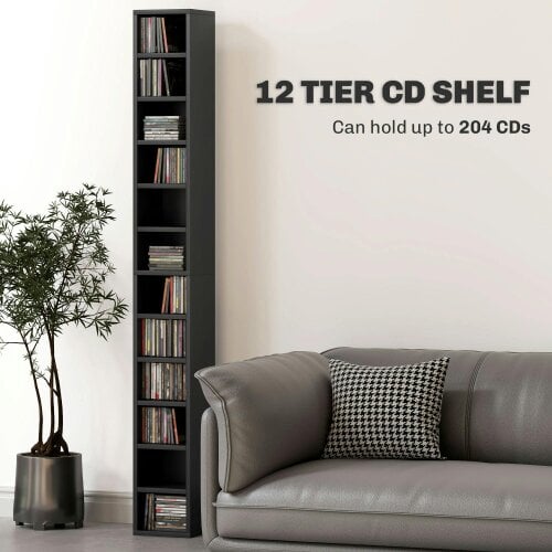 Wyld Haus Nisapa Wood Black Tall Narrow Media Storage Tower With 204 Disc Capacity