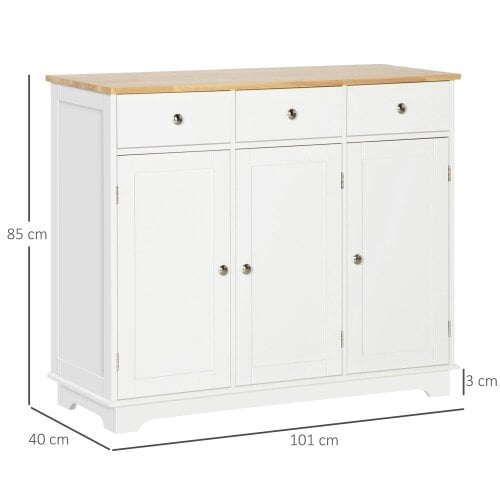 Wyld Haus Totoro White Sideboard With Natural Top 3 Doors 3 Drawers 3 Shelves