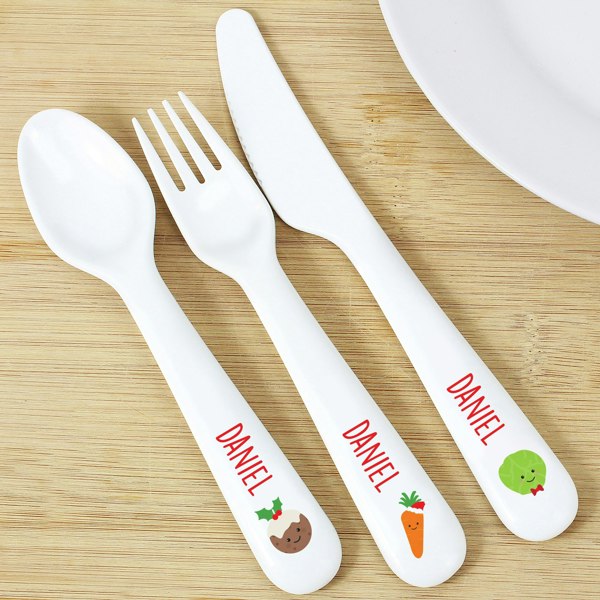 Personalised Memento Company Personalised 'First Christmas Dinner' 3 Piece Plastic Cutlery Set