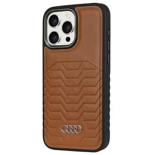 Audi Synthetic Leather Hard Case with MagSafe for iPhone 15 Pro 6.1" Brown - AU-TPUPCMIP15P-GT/D3-BN