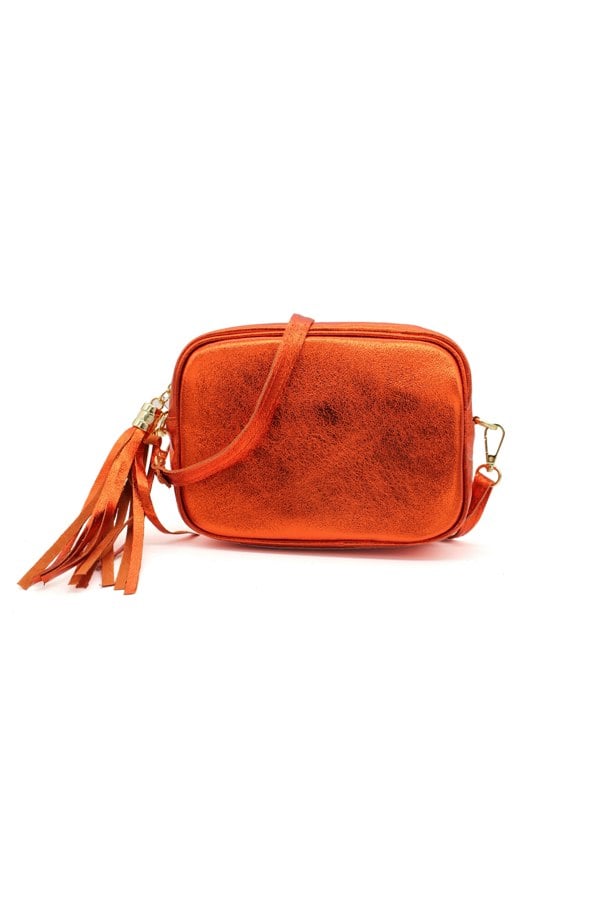 Pluspup Metallic Crossbody Bag with Zipper Closure and Tassel Detail