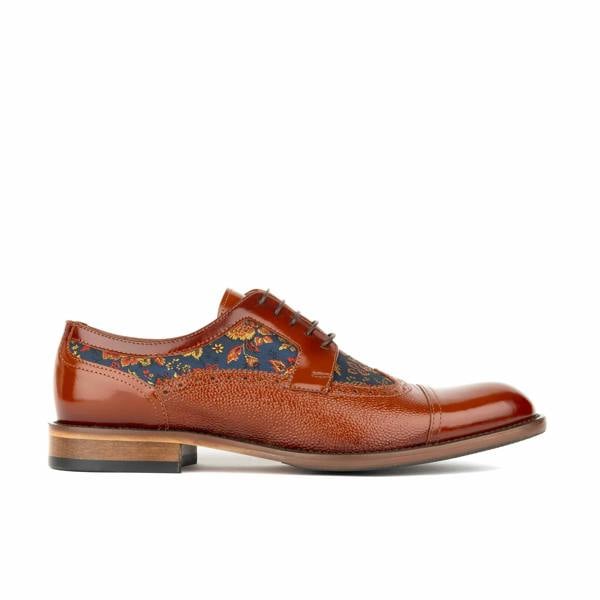 Embassy London Orlando - Tan & Blue Flowers - Men's leather dress shoe with floral print