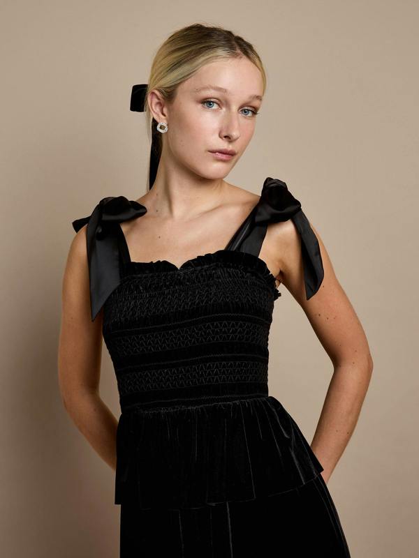 GWD Cece Black Velvet Midi Dress