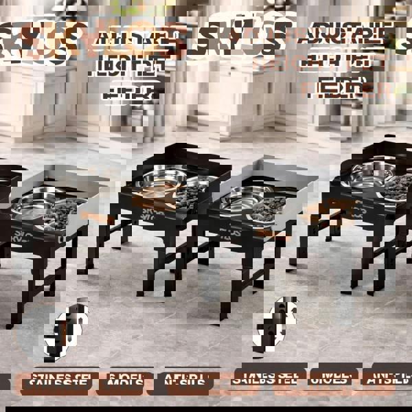 Skylos Dog Bowls Elevated with Stand Stainless Steel Bowl 6 Height Adjustable