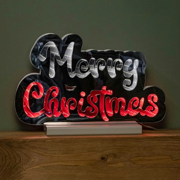 Samuel Alexander 32cm Infinity Merry Christmas on Wooden Base with Red and White LEDs