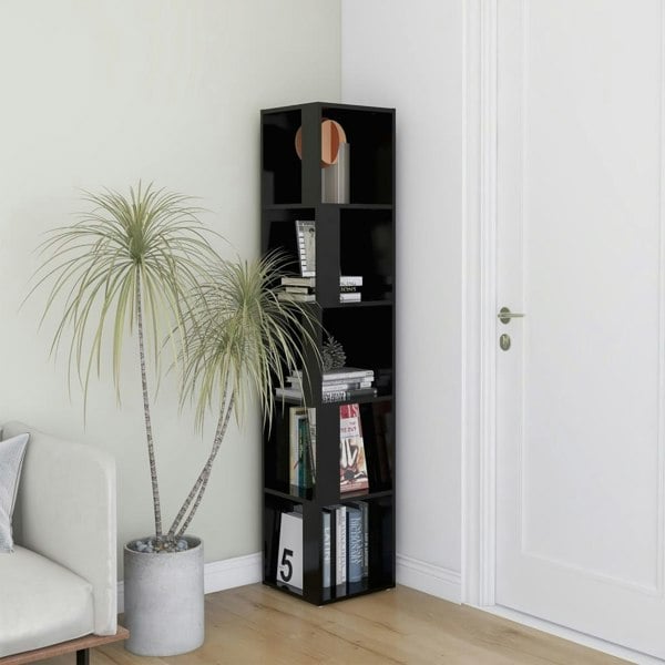 Berkfield Corner Cabinet Black 33x33x164.5 cm Engineered Wood