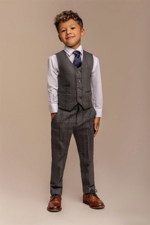 House of Cavani Boys Albert Grey Tweed Check Suit