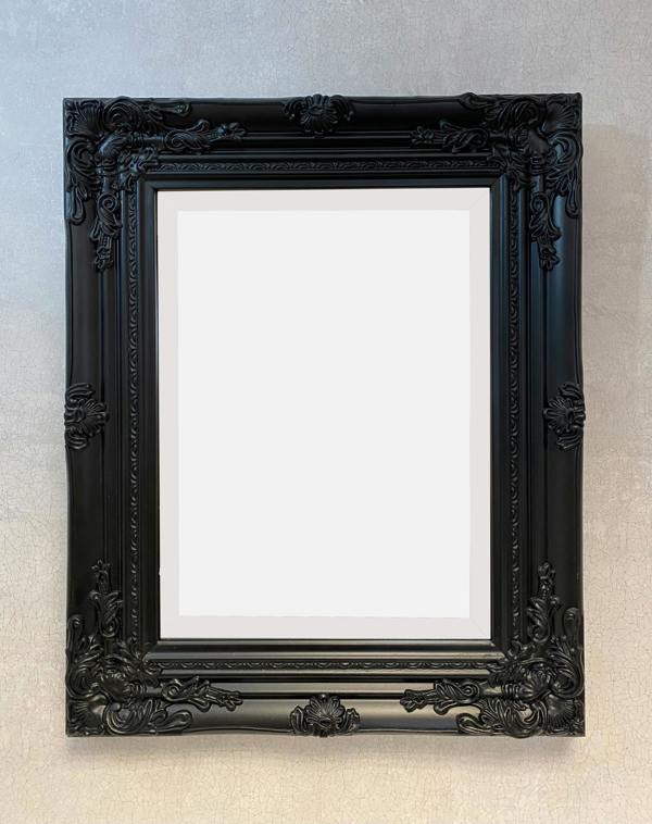 Downton Interiors Antique Style Black Wood Frame Wall Mirror with Bevelled Glass 53cm x 43cm