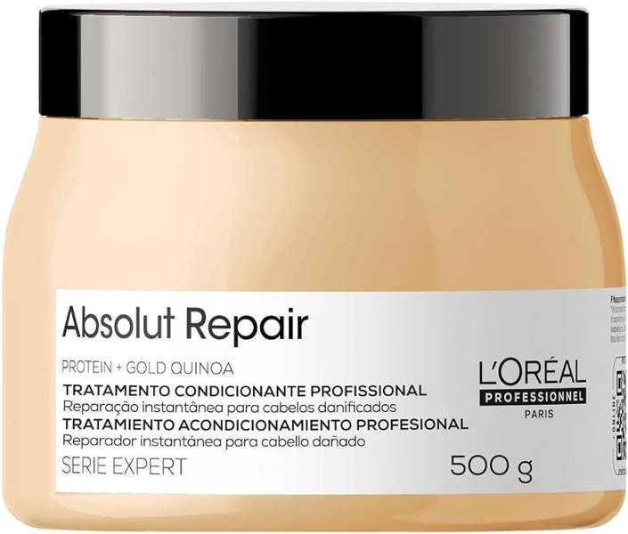 L'Oreal Professionnel's ABSOLUT REPAIR MASK in a SUPERSIZE is a lightweight, replenishing treatment with a gel cream texture for use on damaged hair.