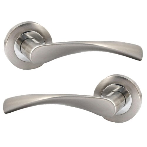 EDH Door Hardware EDH Duo Twist Door Handles – Satin Chrome Lever on Round Rose – Modern Internal Door Handles