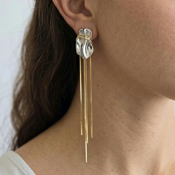 Uchi & Soto Nami Mixed Metals Chain Tassel Earrings