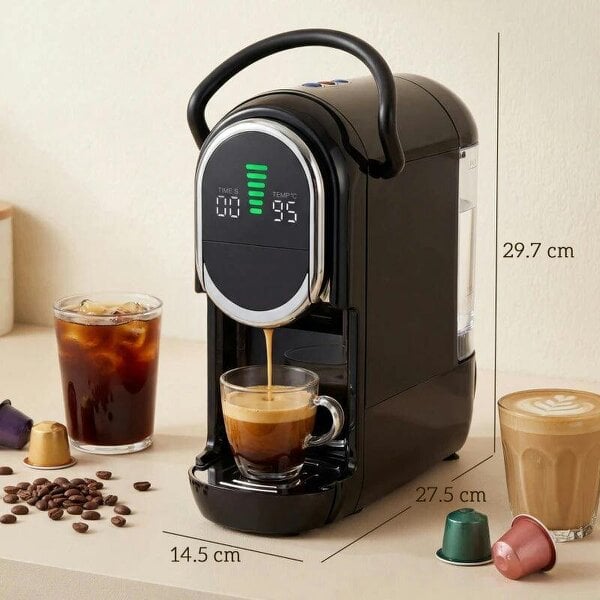 Pod Coffee Machine for Nespresso, Dolce Gusto Capsule & Ground Coffee, Small Semi Automatic Coffee Maker, 19 Bar, 0.6L
