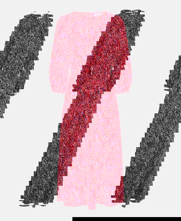 red animal midi dress quarter sleeve