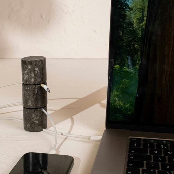 Marble cable pillar tower double desk wire tidy genuine stone