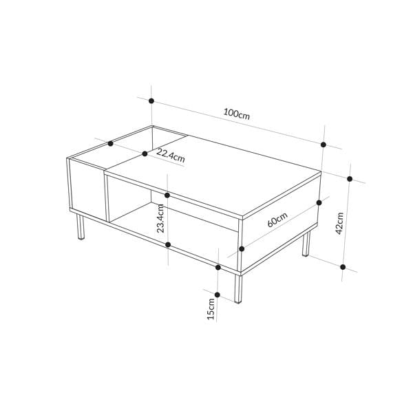 Decortie Modern Coffee Table 100cm with Vertical Planter Shelf & Open Storage Tray Table Black Metal Legs,Living Room, Ash Green