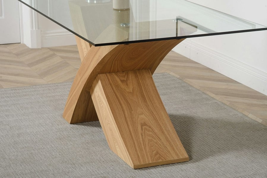That's Furniture Valencia X Shape Glass Dining Table - 160cm Oak